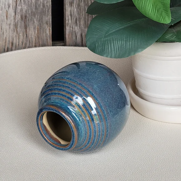 Succluent Glazed Blue Ceramic Vase - Picture 6 of 7